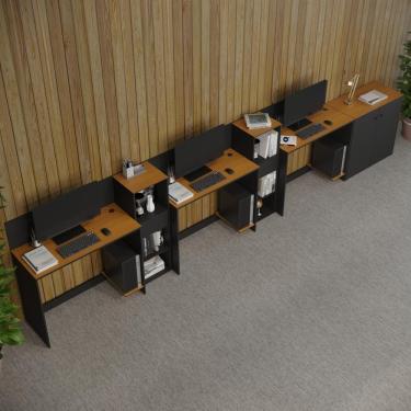 Imagem de Conjunto De Escritório Tech 2 Livreiro 1 Buffet E 3 Mesas 90 - Preto E Cedro Preto E Cedro