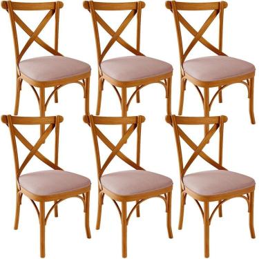 Imagem de Kit 06 Cadeiras Para Sala De Jantar E Estar Living Estofada ávila L02 Linho Rosê - Lyam