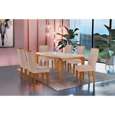 Imagem de Sala de Jantar Completa Londrina Vidro 180Cm + 6 Cadeiras Londrina Imbuia Bege Turim