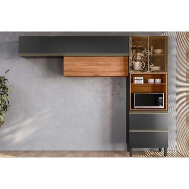 Imagem de Cozinha Completa Proença 3 Peças (2aéreos+1paneleiro) C3p61 Nogueira-carbono Prime Tx - Demóbile