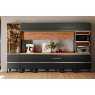 Imagem de Cozinha Completa Proença 8 Peças (3aéreos+3balcões+1torrequente+1cristaleira) C8p71 Nogueira-carbono Prime Tx - Demóbile