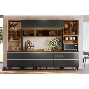 Imagem de Cozinha Completa Proença 6 Peças (2aéreos+2balcões+1paneleiro+1cristaleira) C6p98 Nogueira-carbono Prime Tx - Demóbile