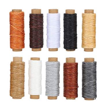 Imagem de Kit de costura de linha de ponto de mão 10 pçs artesanato de couro durável diy suprimentos linha de cera de algodão 10 cores para carteiras tendas malas