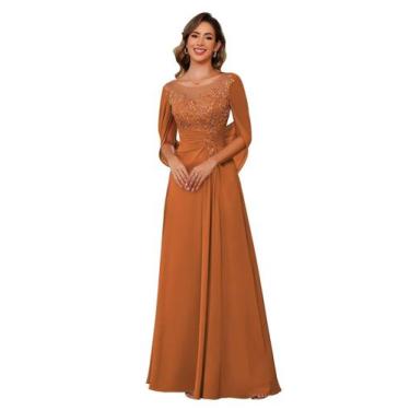 Imagem de Vestido RUMUGUYA Mãe da Noiva A Line Chiffon Burnt Orange