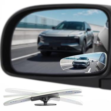 Imagem de 2 peças de espelho de ponto cego fino para carro, ponto cego de carro, sem moldura, convexo HD, espelho lateral, espelho retrovisor com vara ajustável de grande angular para carros
