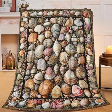 Imagem de Flintis Cobertor de praia com concha de mar, decoração de conchas, presentes para meninas, meninos, superquente, macio, macio, de flanela de lã, cobertor de cama para sofá de inverno para crianças