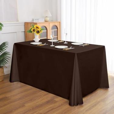 Imagem de Wuluwala Toalha de mesa retangular para banquetes, cor sólida, resistente, resistente a vincos, lavável, toalha de mesa de cetim, capa decorativa para mesa de jantar, buffet, festa e casamento, marrom