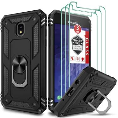 Imagem de Capa para Galaxy J3 2018. Capa para Galaxy J3 Star/Galaxy Amp Prime 3/Galaxy J3 V 2018/Galaxy J3 Aura, com [3 protetores de tela de vidro temperado], capa de policarbonato TPU híbrida de camada dupla