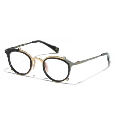 Imagem de JOLLYNOVA Wren Desiger Armação de óculos de grau de acetato de titânio, óculos personalizados com lentes de luz azul, Arma dourada, 45mm