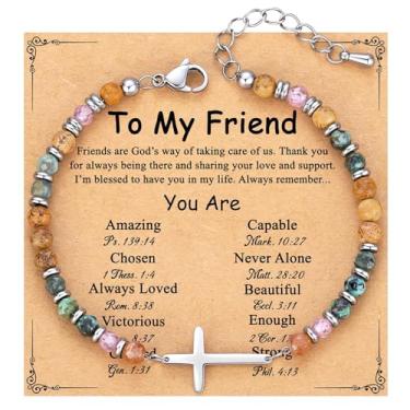 Imagem de LLAFY Pulseira To My Friend com contas cruzadas para amigos, presentes cristãos para mulheres, joias religiosas, presente para amigos, confirmação de batismo, presentes de páscoa