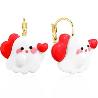 Imagem de unixmoment Lindo chapéu de feiticeiro de resina feito à mão coração coroa fantasma brincos pendentes pendentes para mulheres e homens, Large, Resina, Sem pedra preciosa