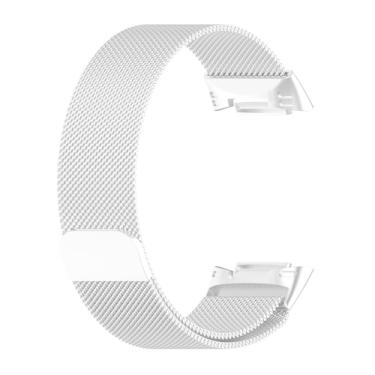 Imagem de PANDA BOBO Pulseira de malha de metal para Fitbit Charge 6/Charge 5, pulseira de substituição ajustável com alça milanesa (prata)