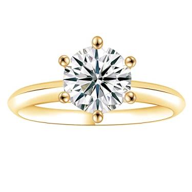 Imagem de YOYEEWYNS Anéis de noivado femininos banhados a ouro 14K solitário zircônia cúbica 1,5 ct para mulheres redondo princesa radiante alianças de casamento tamanho 6-10, Metal, Zircônia cúbica