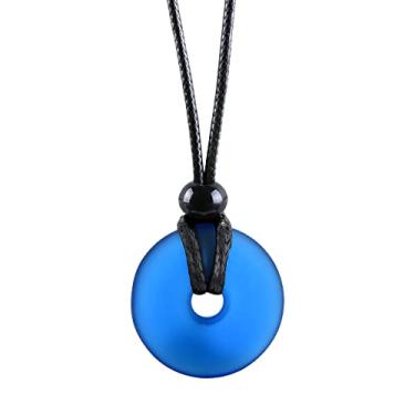 Imagem de Joias de vidro marinho - Série I am Happy - Colar clássico Lucky Donut - Pingente de cristal estilo havaiano - Amuleto de proteção e boa sorte - Joias de praia para mulheres e homens - Feito à mão com amor, Vidro marinho cultivado, Sem Pedra Preciosa