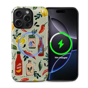 Imagem de Capa para iPhone 14 Pro, estampa estética fofa magnética [compatível com Magsafe] proteção total fina à prova de choque para meninas e mulheres, molhos de pimenta quente