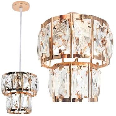 Imagem de Luminária Lustre 20 Cristais 14Cm Pendente Suspenso Teto - GIMPO