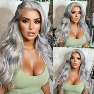 Imagem de Mscathy 200% Peruca de cabelo humano ondulado cinza UHD transparente pré-cortada pré-cortada peruca de renda frontal sem tratamento de cabelo humano sem cola peruca frontal de renda feminina 46 cm