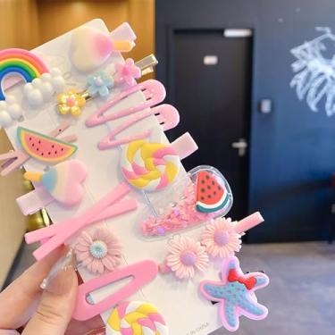 Imagem de ZJchao Conjunto de Cabelo Com 14 Peças, Grampo de Cabelo Colorido Com Padrão Bonito de Desenho Animado para Meninas, Com Design de Frutas, Acessórios para Cabelo Infantil (PINK)