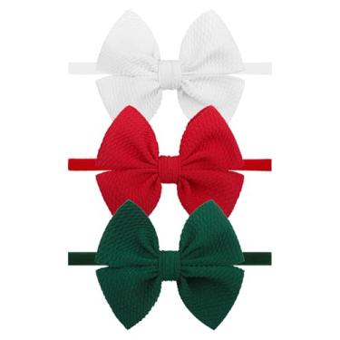 Imagem de YanJie Faixa de cabelo de bebê de 10 cm, 3 peças, para recém-nascidos, laços vermelhos, laços verdes, faixa de cabelo infantil de nylon, presente de Natal