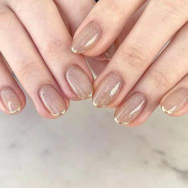 Imagem de 24 peças de unhas postiças de amêndoa, design de linha francesa, prensas, pontas de unhas de acrílico, cola nas unhas, para mulheres, manicure