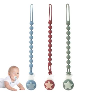 Imagem de Shakven Suporte para clipe de chupeta, clipe de chupeta de silicone,Correias de mordedor de chupeta Corrente de chupeta de bebê | Alça de suporte, arnês para garrafa, corrente multifuncional de