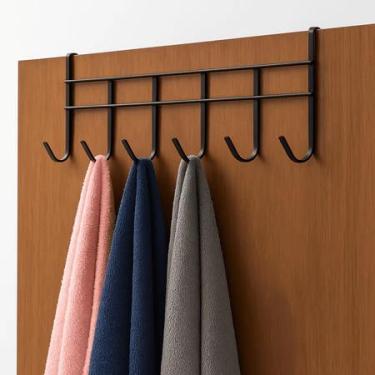 Imagem de KIT Cabideiro de Porta Organizador 6 Ganchos Multiuso Branco e Preto Sem Furos (Preto,1)