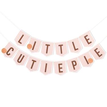 Imagem de Faixa de festa Little Cutie Pie - Decorações de festa de aniversário, faixa de batismo de guingão laranja, adereços para fotos de festa de Ação de Graças, guirlanda de torta fofa de outono doce como
