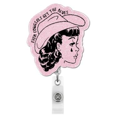 Imagem de Carretel de crachá engraçado retrátil para mulheres, meninas, até mesmo Cowgirls Get The Blues ID Badge Holder com clipe jacaré para amigas, colegas de trabalho, irmã melhor amiga