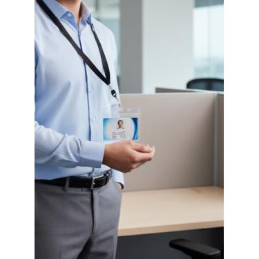 Imagem de Conjunto de porta-crachá retrátil - Clipe de metal durável e chaveiro para crachás (preto)