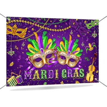 Imagem de Mocsicka Mardi Gras Banner Backdrop Masquerade Dancing Mardi Gras Decorações Carnaval Fiesta Mascarade Máscara Dress Up Party Backgroud Photo Booth Adereços 179,8 x 110 cm
