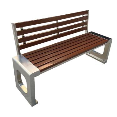 Imagem de TRGCJGH Banco de jardim ao ar livre, moldura de aço inoxidável, banco de jardim para 3 pessoas, assento de ripas para parque, quintal e varanda (120 cm/47,2 pol, com encosto)