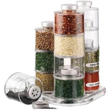 Imagem de Porta Temperos Acrílico Empilhável 12 Peças – Organizador de Condimentos Transparente com Adesivos – Design Compacto, Moderno e Empilhável