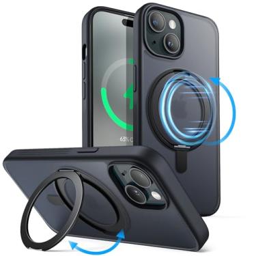 Imagem de JETech Capa de Anel Giratório de 360 Graus para iPhone 15 Plus 6,7 Polegadas Compatível com MagSafe, Case de Telefone Fina Capinha à Prova de Choque com Suporte & Suporte de Anel (Preto)