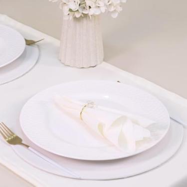 Imagem de Kit Mesa Posta Palha 2 Lugares com Sousplat, Guardanapos, Trilho e Anel Cristalino 7 peças, Jantar, Casamento, Festa, Natal e Decoração