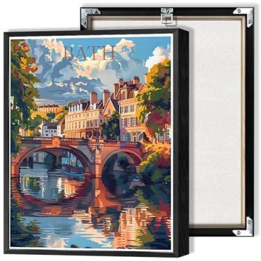 Imagem de Pôster retrô em tela de viagem para banho Pulteney Bridge Wall Art England City Landscape Prints Pintura para sala de estar quarto dormitório decoração de parede 20 x 30 cm sem moldura