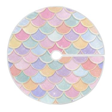 Imagem de Blueangle Saia de árvore de Natal com escamas de sereia coloridas de 89,9 cm - poliéster macio e resistente a rugas, decoração de férias para festas de Natal, árvore festiva e decoração de casa (33)