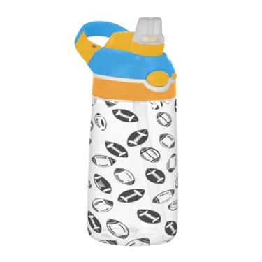 Imagem de Blueangle Garrafa de água com padrão de futebol americano de 473 ml, garrafa de viagem e esportes Tritan reutilizável com canudo e design de tampa de bico pop-up (97)