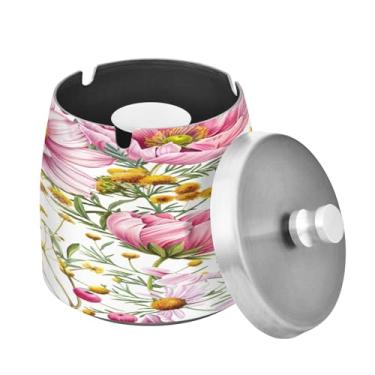 Imagem de Blueangle Cinzeiro Cosmos Flowers com tampa para cigarros, à prova de vento/chuva, aço inoxidável, sem fumaça, inodoro, cinzeiro para uso interno ou externo (20)