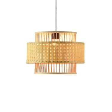 Imagem de Novo pendente de bambu em estilo chinês: decoração zen para salas de chá e hospedagens, iluminação retrô para restaurantes/casas de fondue, design artesanal em bambu e rattan (rattan natural