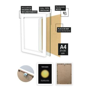 Imagem de Quadro Intenção/Propósito/Força com Vidro e Moldura Branca Tamanho:21c