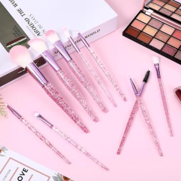 Imagem de Conjunto de 10 pincéis de maquiagem de cristal com glitter, kit profissional de pincéis de maquiagem essenciais para o rosto, para mulheres, corretivo de base líquida, sombras, delineador, lábios