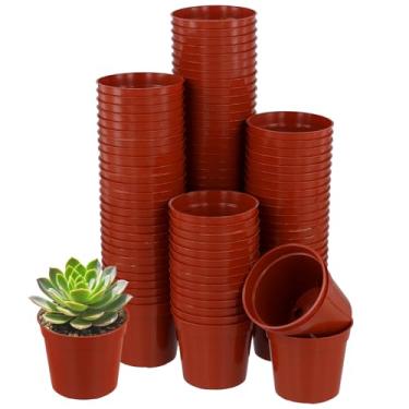 Imagem de MOUYAT Pacote com 100 vasos de berçário de 7,6 cm, vasos de mudas suculentas com orifícios de drenagem, vaso pequeno para transplante interno e externo, estacas, início de sementes (vermelho)