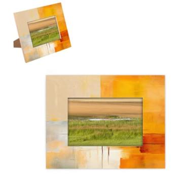 Imagem de hongjinglin Moldura para fotos de 10 x 15 cm, painel de madeira de madeira, pintura laranja, moldura com tapete para parede e mesa, moldura para pendurar na parede para decoração de casa e amigos da