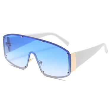 Imagem de Óculos de Sol UV400 - Cores Vibrantes, Tamanho Grande, Sem Aro, Modelo Monobloco, para Homens e Mulheres, Esportivos, ao Ar Livre, Corrida, Ciclismo, Azul
