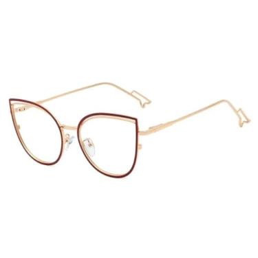 Imagem de Óculos de grau de titânio de plástico tipo olho de gato, ultra masculino e feminino, óculos fashion (C8 vermelho)