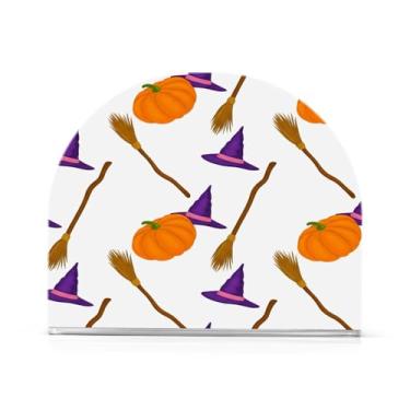 Imagem de Wassud Suporte de guardanapo acrílico de abóbora e vassouras, dispensador de guardanapo de papel moderno em forma de U para mesa, cozinha, sala de jantar, bancada 1 peça (comporta 50-60 guardanapos)