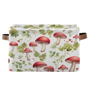 Imagem de Wassud Cesto de armazenamento de cogumelos vermelhos para organizar caixote de armazenamento decorativo dobrável aberto para casa com alça organizador de tecido para armário e quarto, pacote com 2