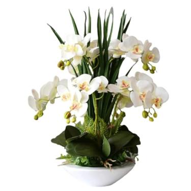 Imagem de YYBOES Flor artificial PU orquídeas artificiais 7 ramos Phalaenopsis flores artificiais com vaso floral falso 50 cm orquídeas artificiais flores artificiais