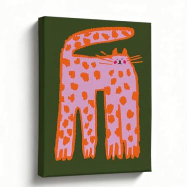 Imagem de Arte em tela de gato leopardo colorido - 20 x 25 cm, arte de animal divertida e ousada para quarto, berçário, sala de estar e decoração de escritório - Arte divertida de animais em tela