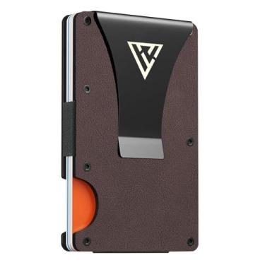 Imagem de Carteira fina masculina – Porta-cartões minimalista em couro com clipe para dinheiro – Carteira fina e inteligente, carteira com bolso frontal – Carteira de metal para cartão de crédito facilmente